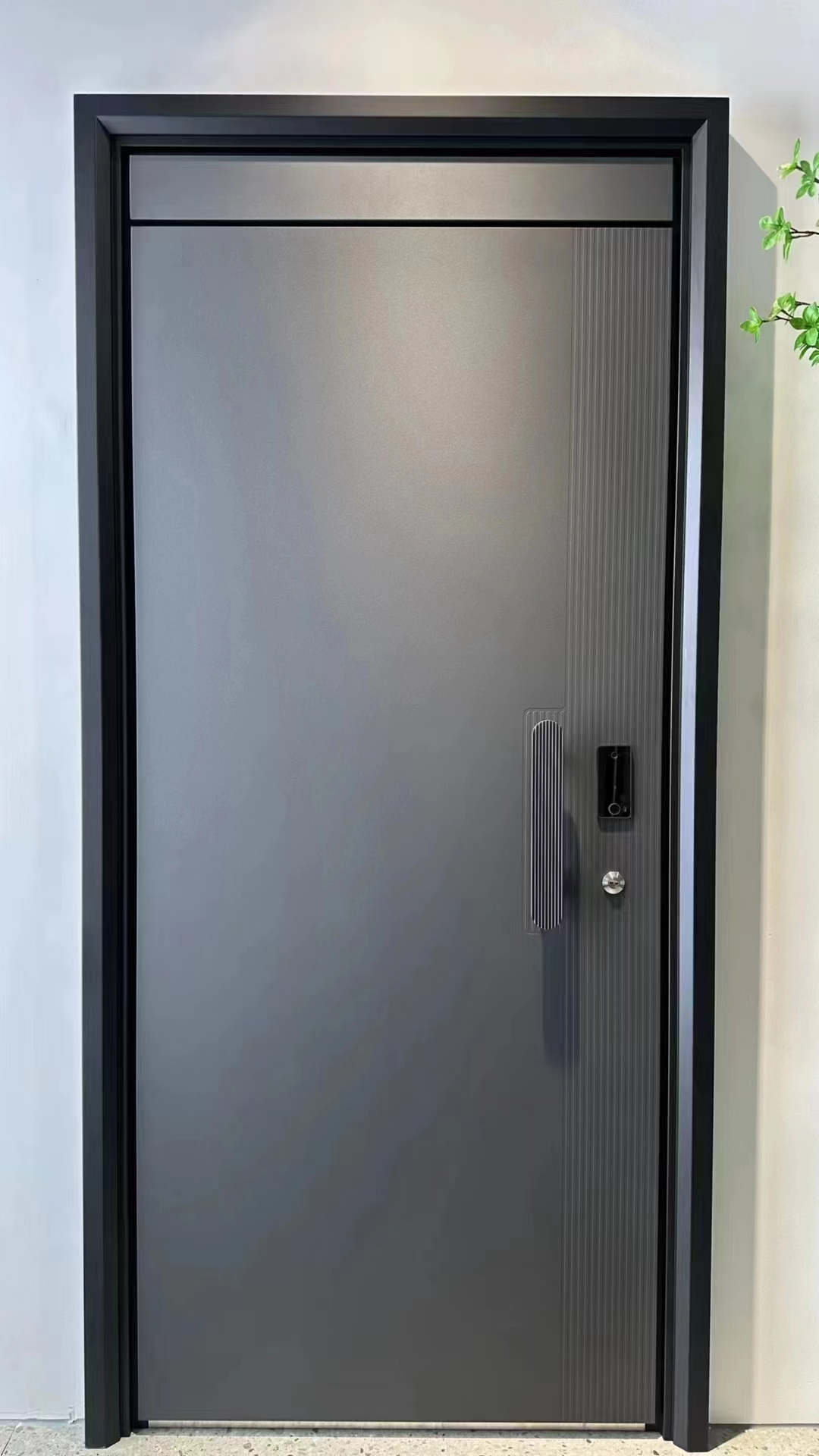 Modern Luxury Front door House Exterior Steel Front Entry Doors With golden insert plate and Smart Lock