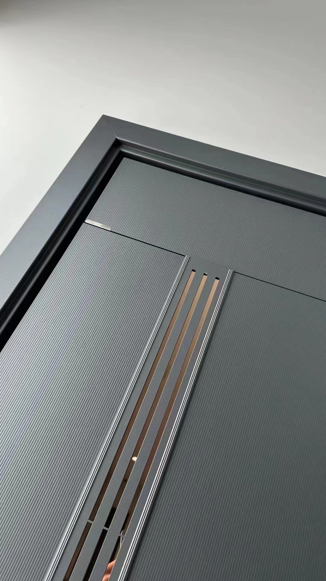 Modern Luxury Front door House Exterior Steel Front Entry Doors With golden insert plate and Smart Lock