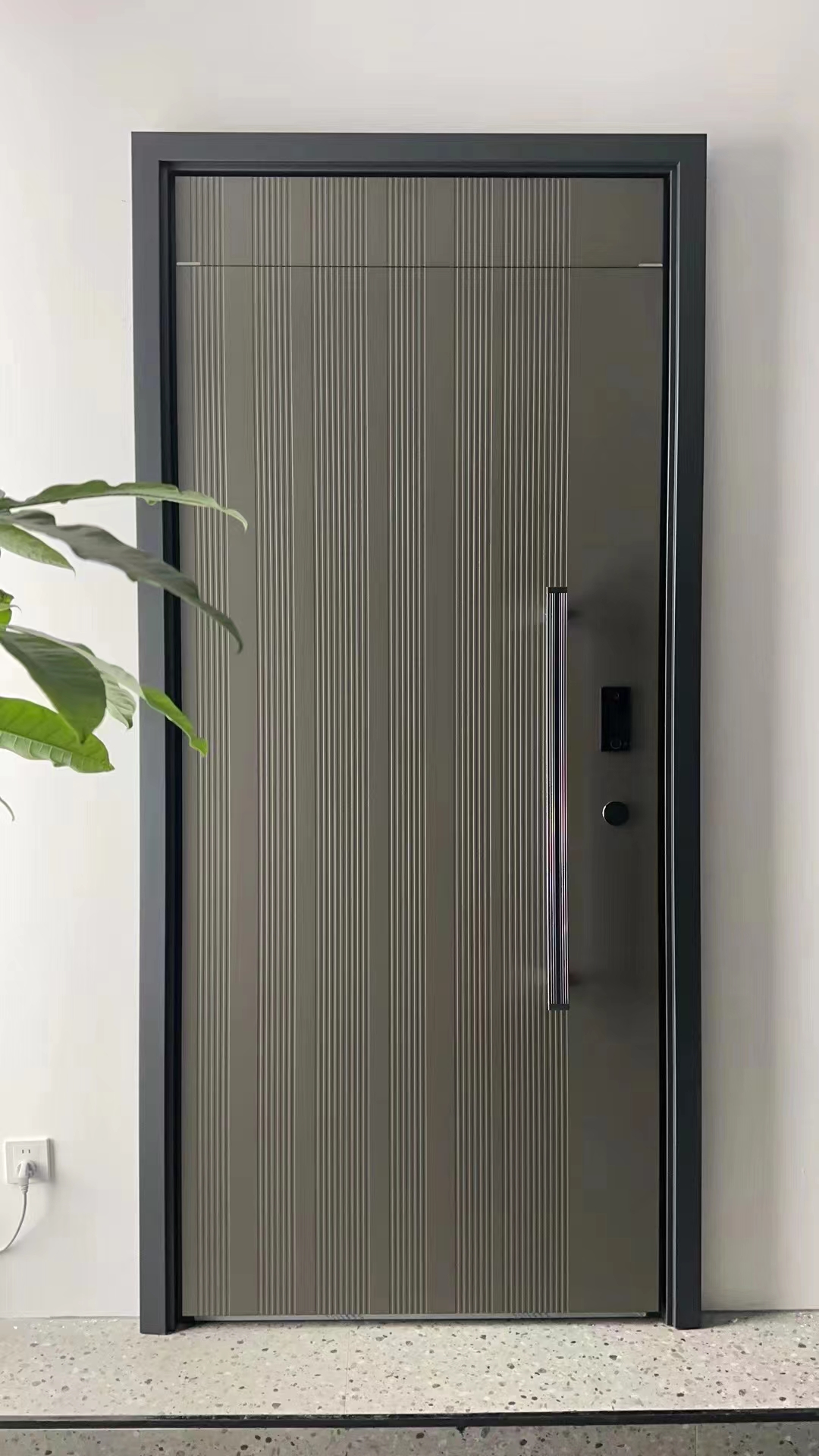 Modern Luxury Front door House Exterior Steel Front Entry Doors With golden insert plate and Smart Lock