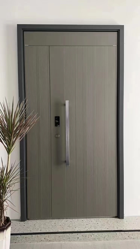 Modern Luxury Front door House Exterior Steel Front Entry Doors With golden insert plate and Smart Lock
