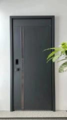 Modern Luxury Front door House Exterior Steel Front Entry Doors With golden insert plate and Smart Lock
