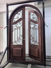 Custom Brown Front Double Door Entry Wrought Iron Door for Villa
