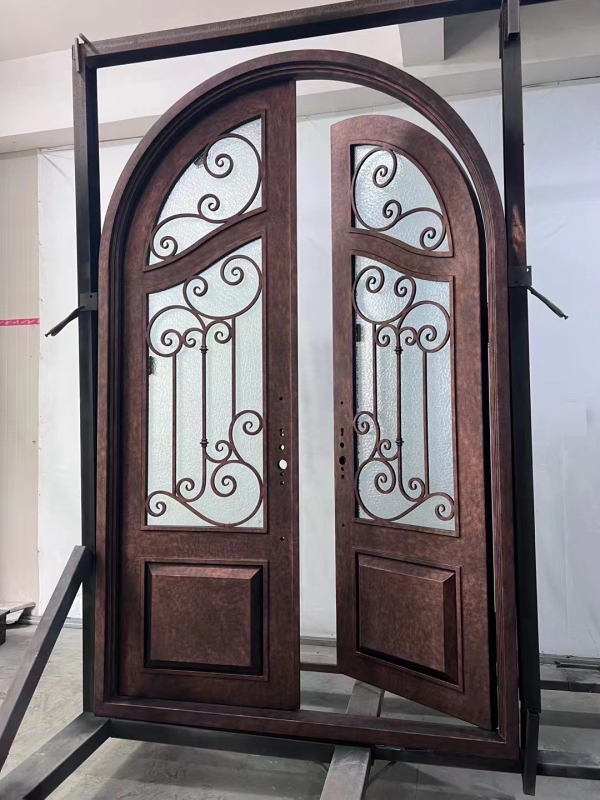 Custom Brown Front Double Door Entry Wrought Iron Door for Villa