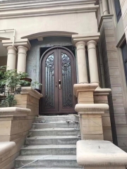 Custom Brown Front Double Door Entry Wrought Iron Door for Villa