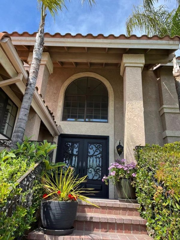Custom Brown Front Double Door Entry Wrought Iron Door for Villa