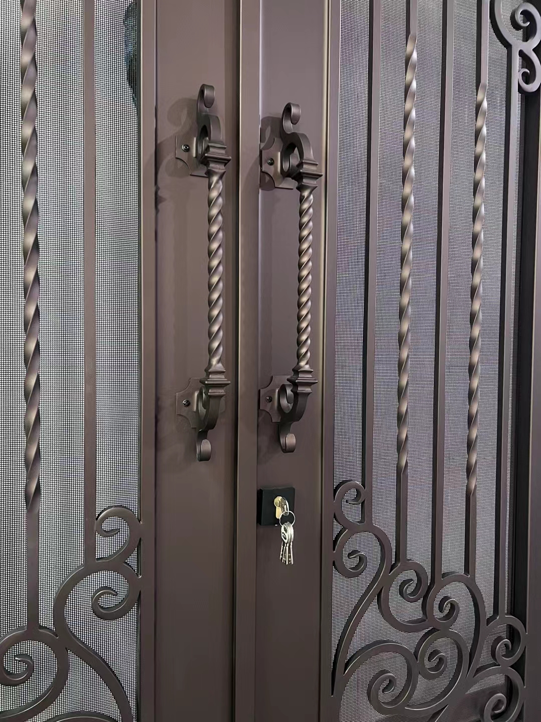 Custom Brown Front Double Door Entry Wrought Iron Door for Villa