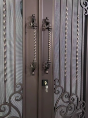 Custom Brown Front Double Door Entry Wrought Iron Door for Villa