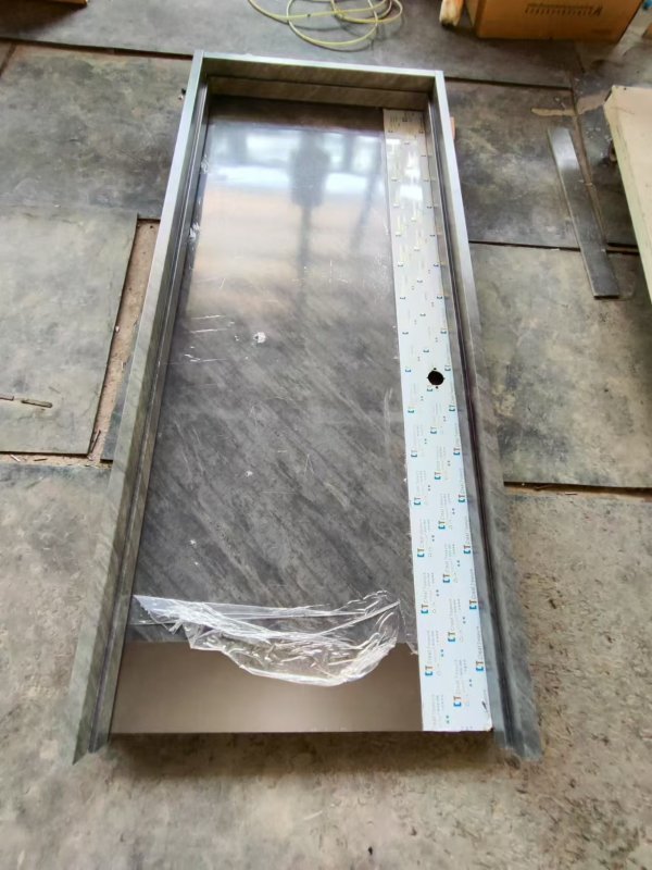 Rock look surface UL fire rated steel doors with KD frame and mirror S.S plate & kick plate