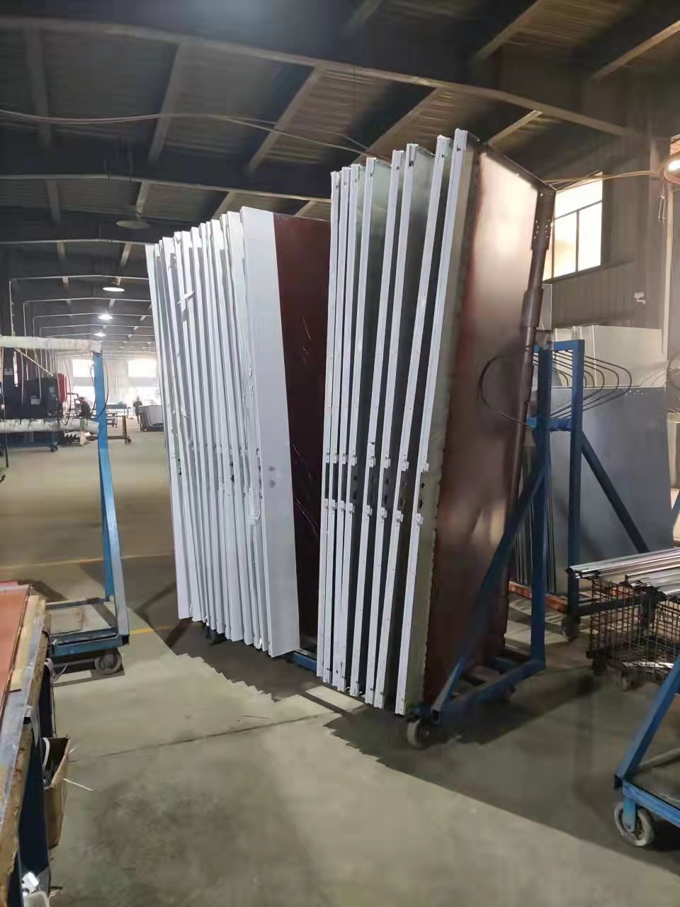 Wooden look UL fireproof steel doors with knock down metal frame with S.S side plate & kick plate