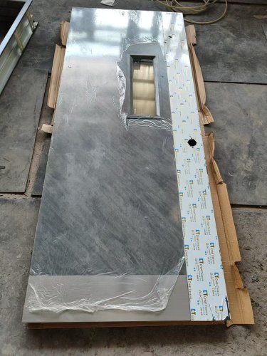 Rock board style UL fire rated steel doors with KD frame and mirror S.S plate &amp; kick plate