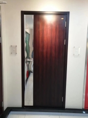Wooden look UL fireproof steel doors with knock down metal frame with S.S side plate & kick plate
