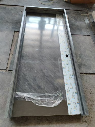 Rock look surface UL fire rated steel doors with KD frame and mirror S.S plate &amp; kick plate