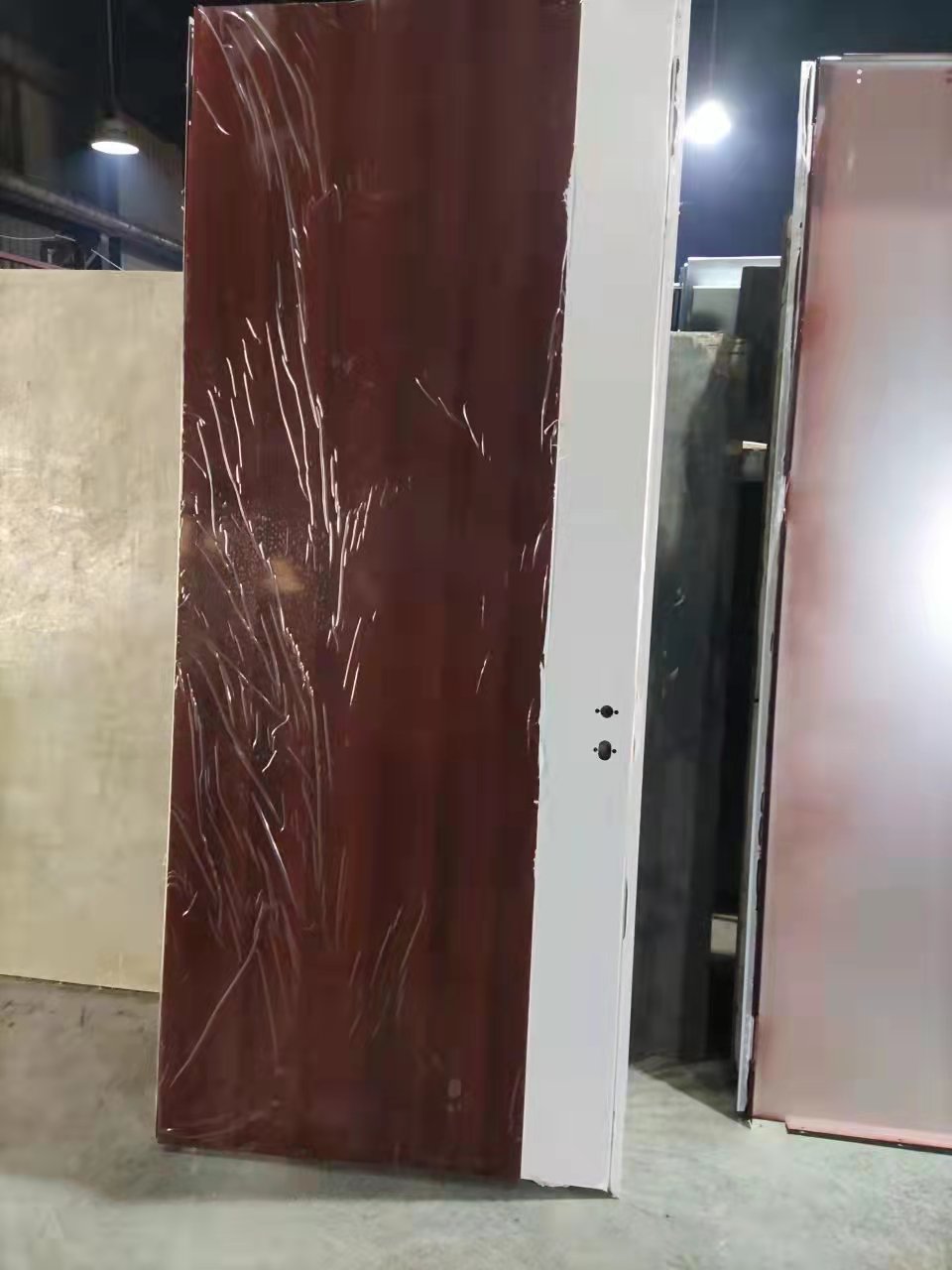 Wooden look UL fireproof steel doors with knock down metal frame with S.S side plate & kick plate