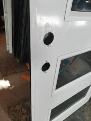 4-Lite Contemporary 80" Tall Mahogany Single Entry Fireproof Door with Insulated Fire Rated Glass