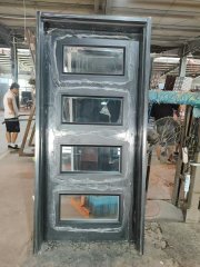 4-Lite Contemporary 80" Tall Mahogany Single Entry Fireproof Door with Insulated Fire Rated Glass