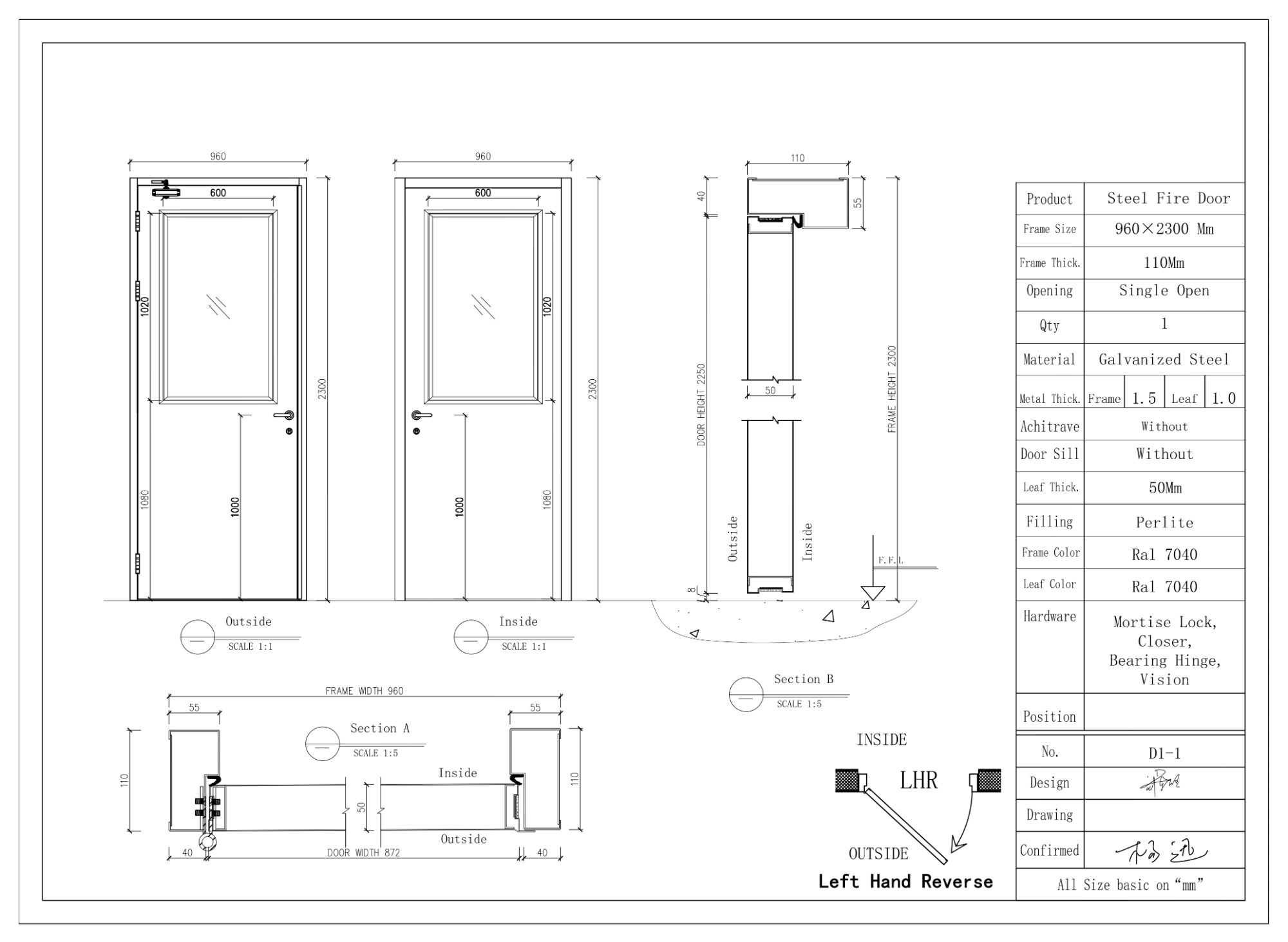 Hot selling high quality UL fire rated steel door with glass insert fire glass door