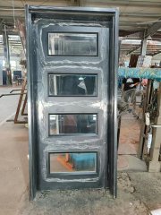 4-Lite Contemporary 80" Tall Mahogany Single Entry Fireproof Door with Insulated Fire Rated Glass