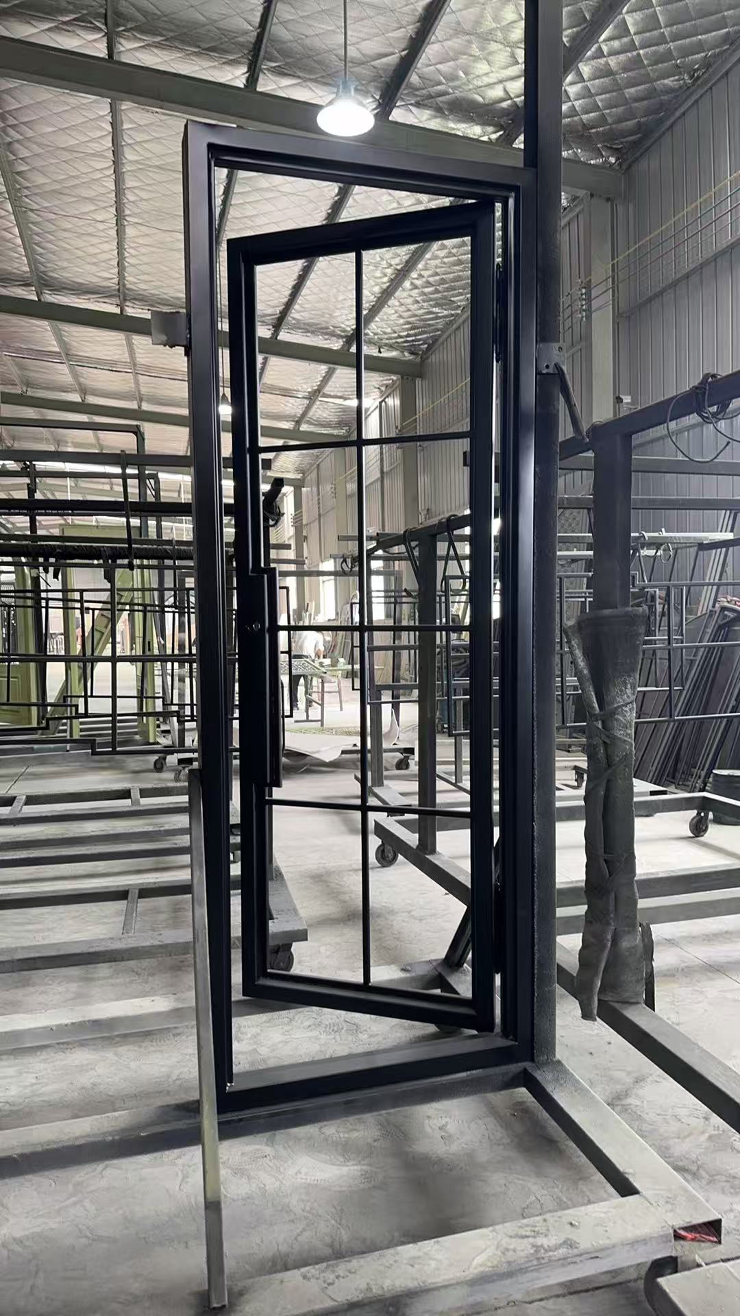 Double iron front glass door with transom