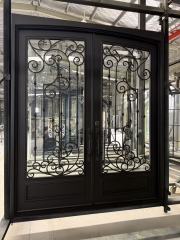 8'x10' Wrought Iron Double Front Door with Side Lites and Screen Door