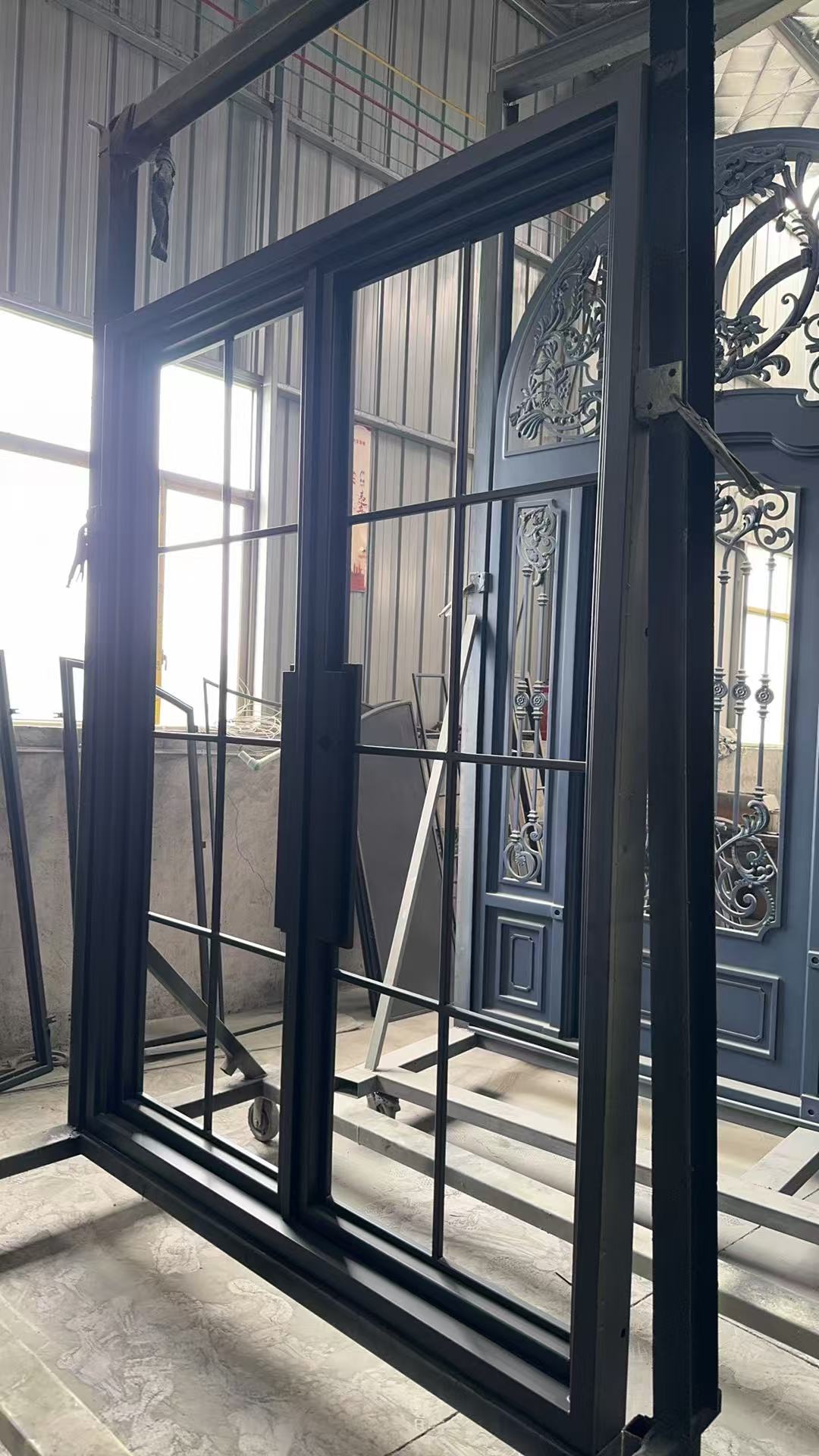 Double iron front glass door with transom