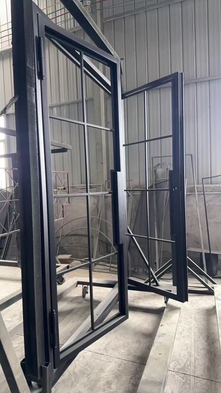 Double iron front glass door with transom