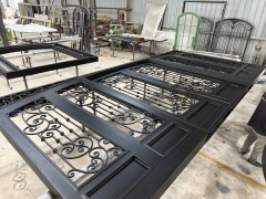 8'x10' Wrought Iron Double Front Door with Side Lites and Screen Door