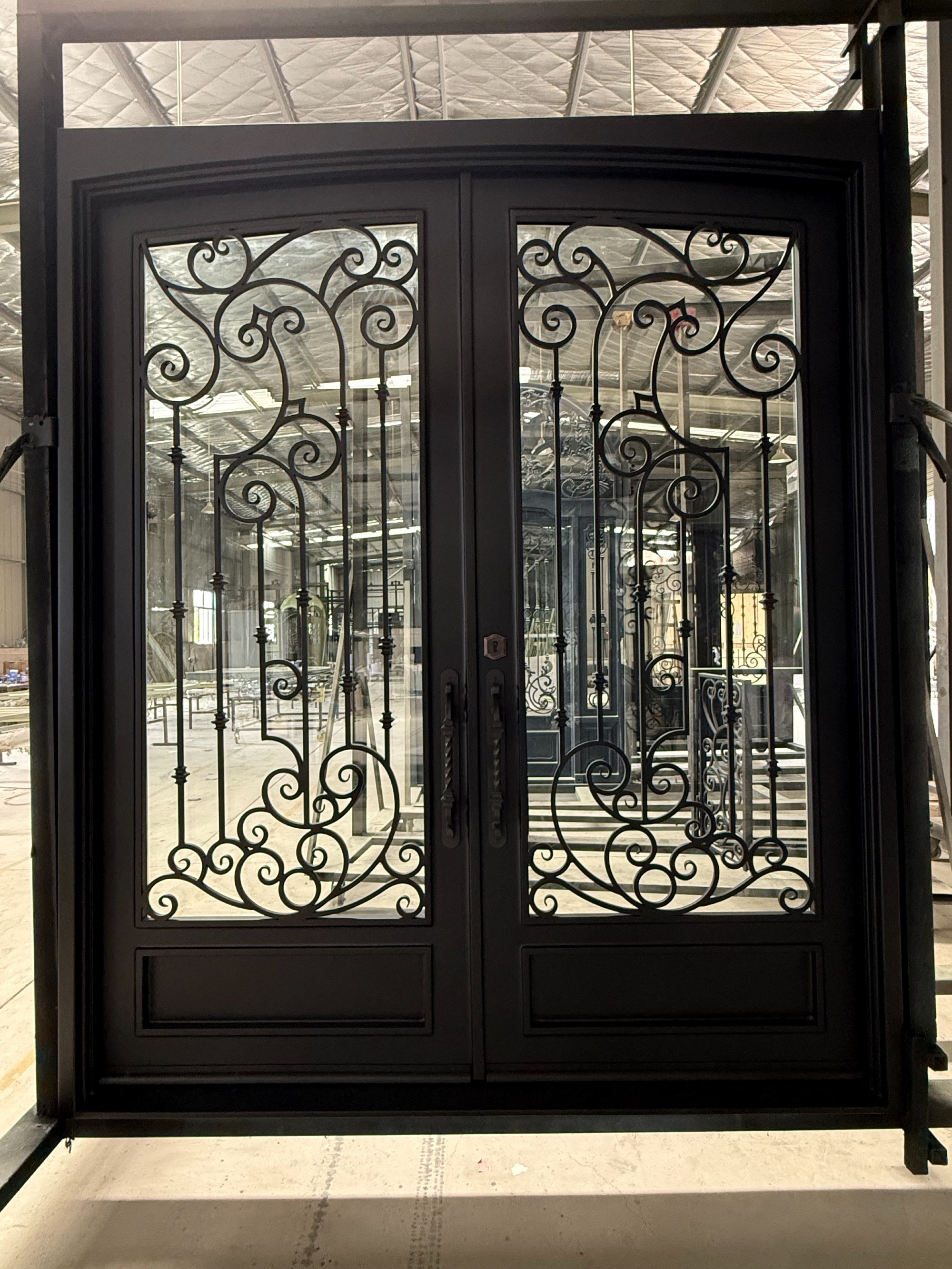 8'x10' Wrought Iron Double Front Door with Side Lites and Screen Door