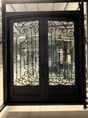 8'x10' Wrought Iron Double Front Door with Side Lites and Screen Door