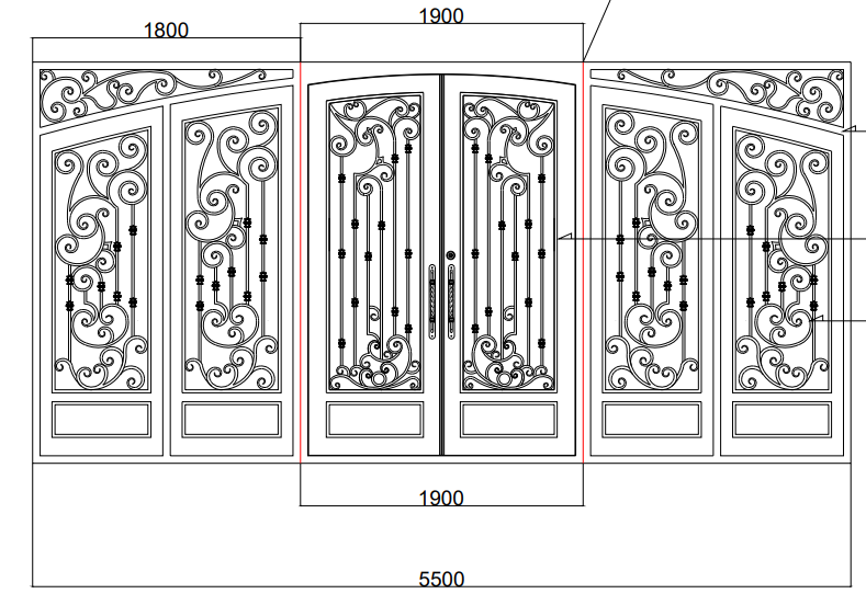 8'x10' Wrought Iron Double Front Door with Side Lites and Screen Door