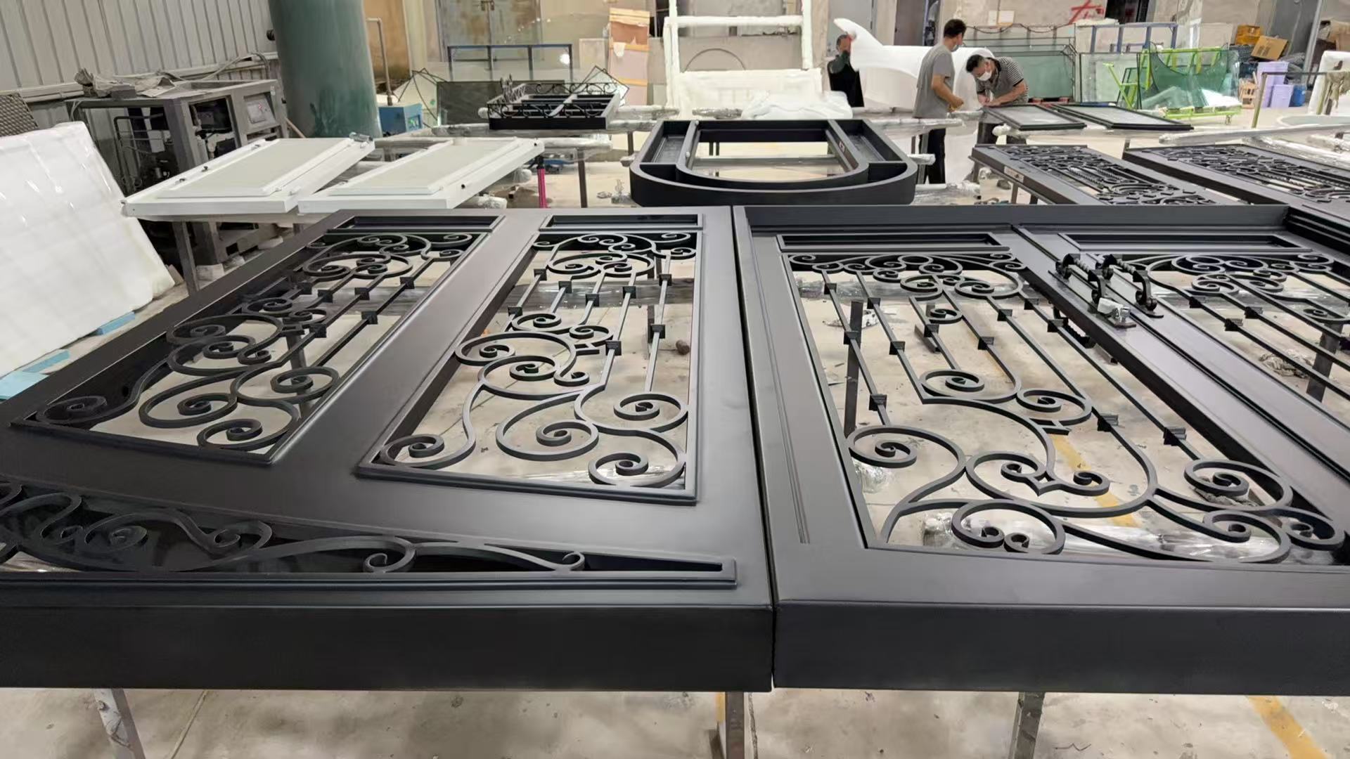 8'x10' Wrought Iron Double Front Door with Side Lites and Screen Door