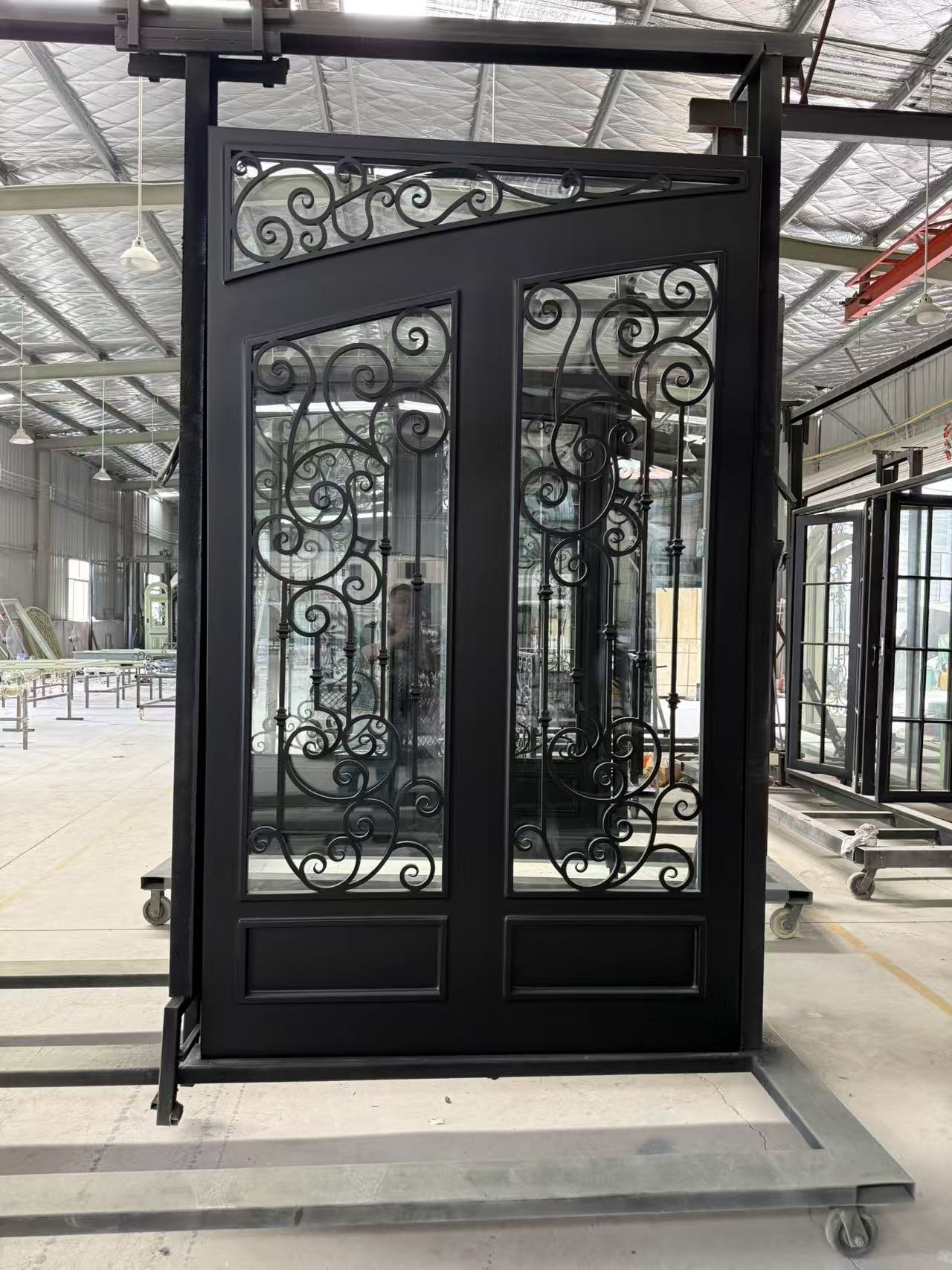 8'x10' Wrought Iron Double Front Door with Side Lites and Screen Door