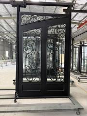 8'x10' Wrought Iron Double Front Door with Side Lites and Screen Door