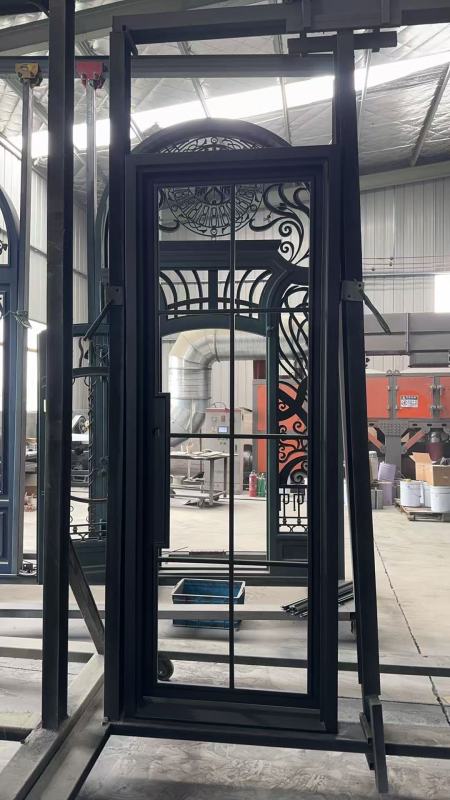 Double iron front glass door with transom