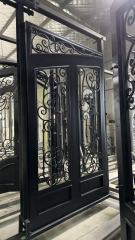 8'x10' Wrought Iron Double Front Door with Side Lites and Screen Door
