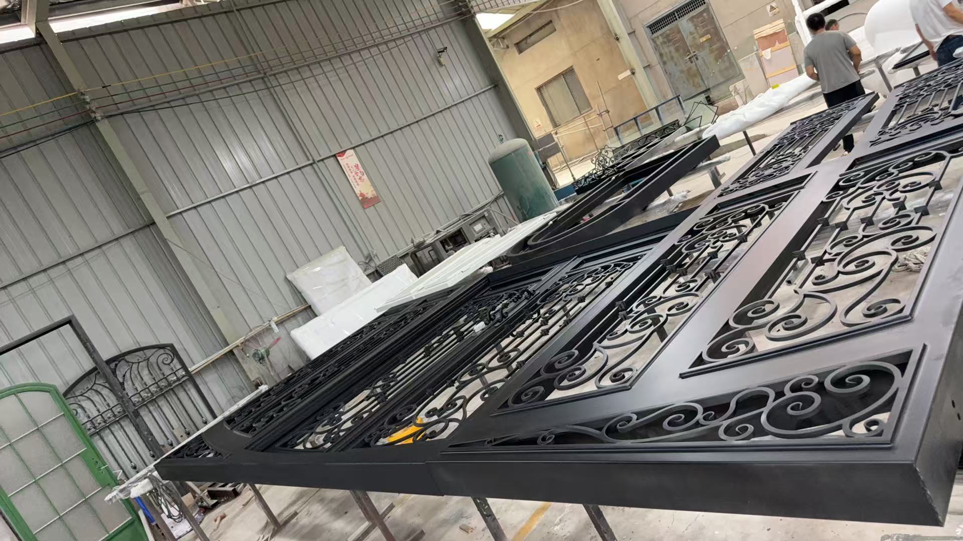 8'x10' Wrought Iron Double Front Door with Side Lites and Screen Door