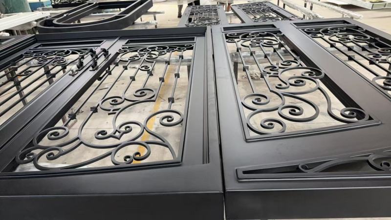 8'x10' Wrought Iron Double Front Door with Side Lites and Screen Door