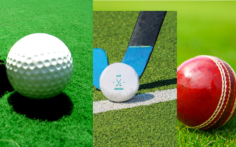 What type of artificial grass is used for hockey, cricket and golf? What are their advantages?