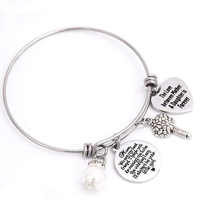 Wedding Gift for Mom Stainless Steel Bangle Bracelet The Love Between Mother And Daughter Is Forever
