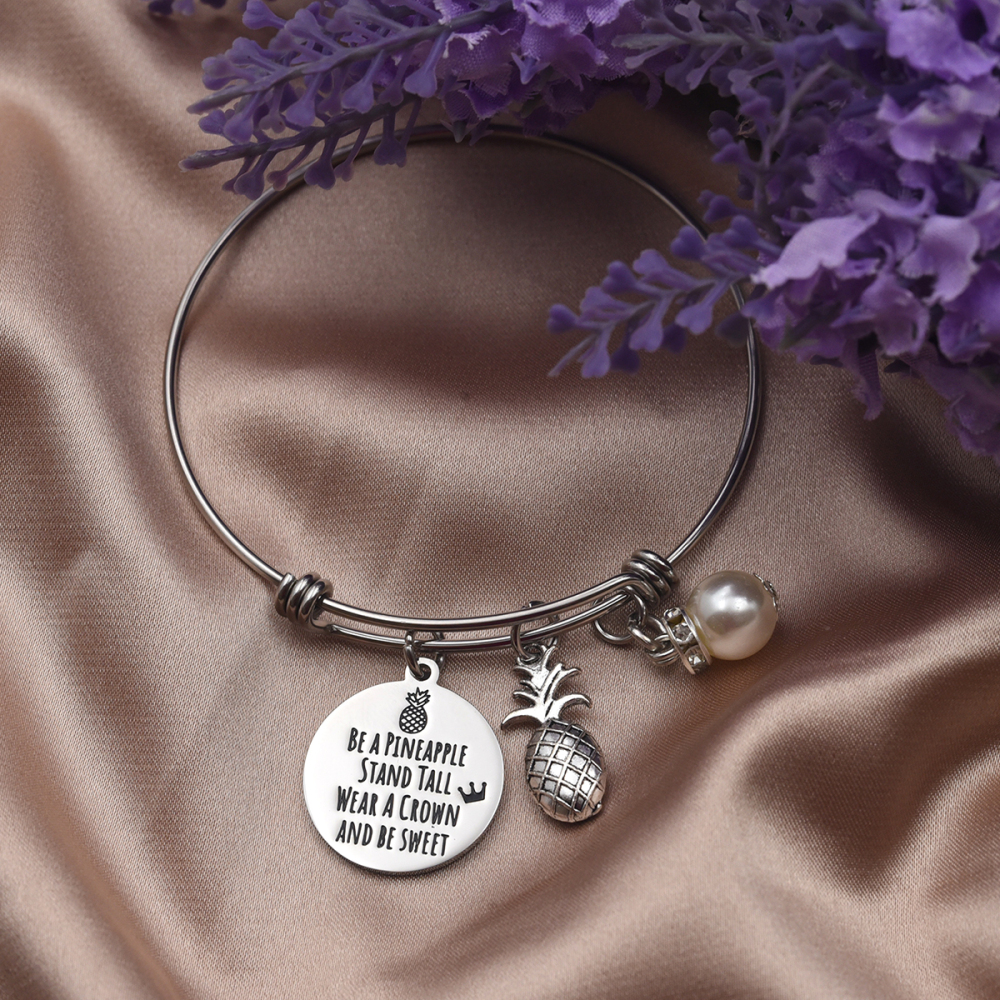 LParkin Pineapple Bracelet Be A Pineapple Sand Tall Wear A Crown Tropical Inspirational Bangle Bracelet Friendship Bracelets Gift