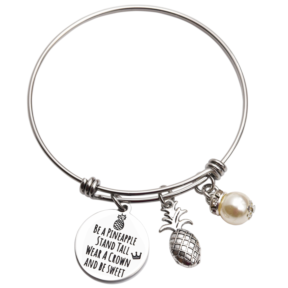 LParkin Pineapple Bracelet Be A Pineapple Sand Tall Wear A Crown Tropical Inspirational Bangle Bracelet Friendship Bracelets Gift