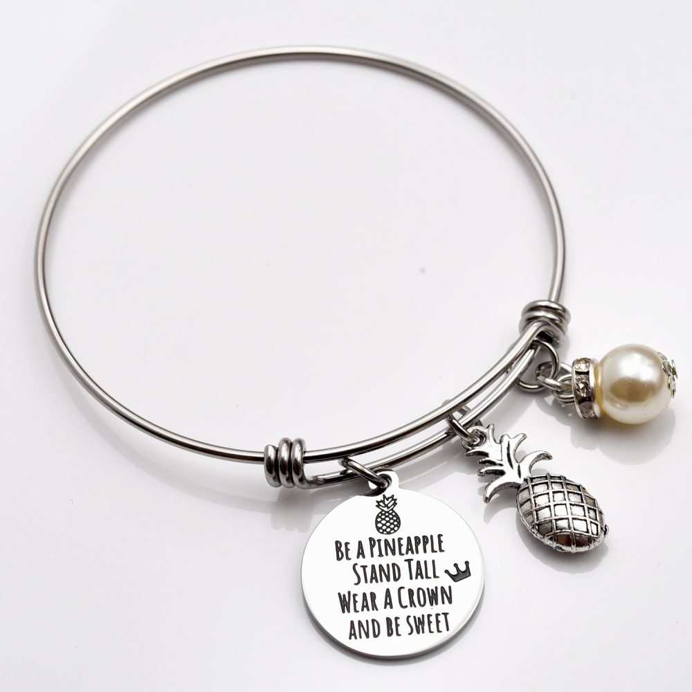 LParkin Pineapple Bracelet Be A Pineapple Sand Tall Wear A Crown Tropical Inspirational Bangle Bracelet Friendship Bracelets Gift