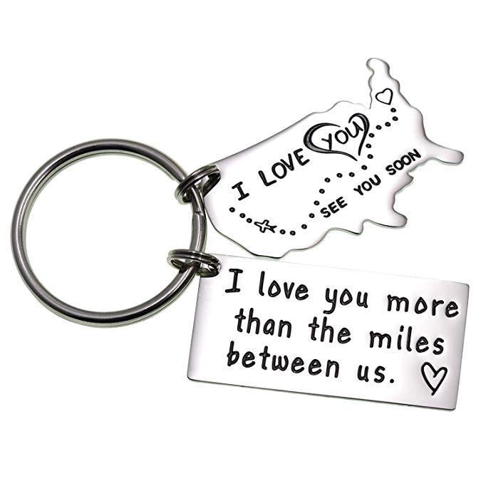 Love Keychains for Couples I Love You More Than The Miles Between Us I Will See You Soon Long I'll Always Love You No Matter The Distance Long