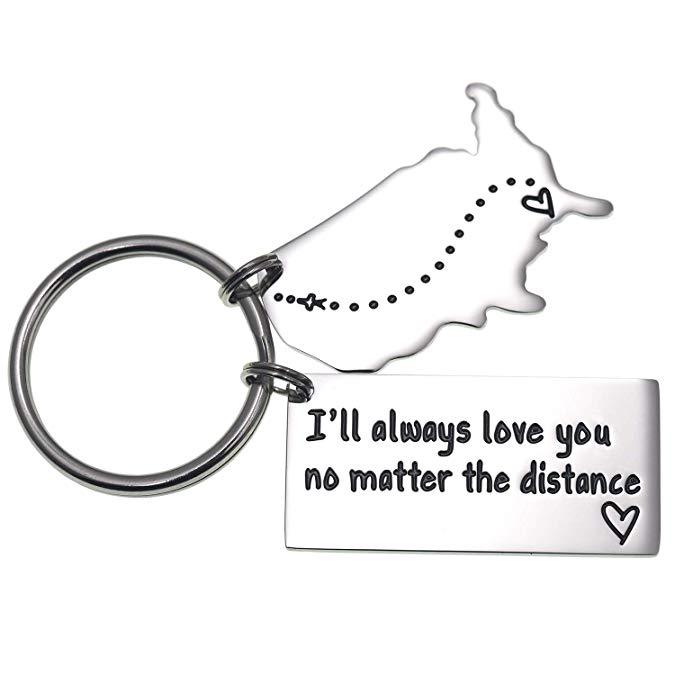 Love Keychains for Couples I Love You More Than The Miles Between Us I Will See You Soon Long I'll Always Love You No Matter The Distance Long