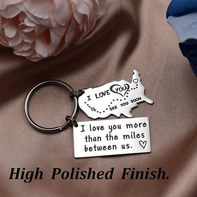 Love Keychains for Couples I Love You More Than The Miles Between Us I Will See You Soon Long I'll Always Love You No Matter The Distance Long