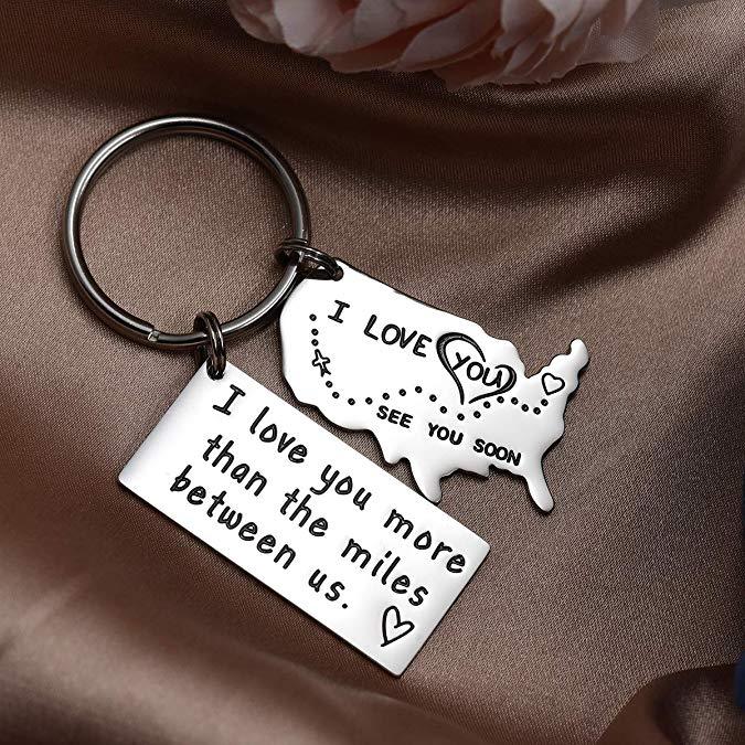 Love Keychains for Couples I Love You More Than The Miles Between Us I Will See You Soon Long I'll Always Love You No Matter The Distance Long