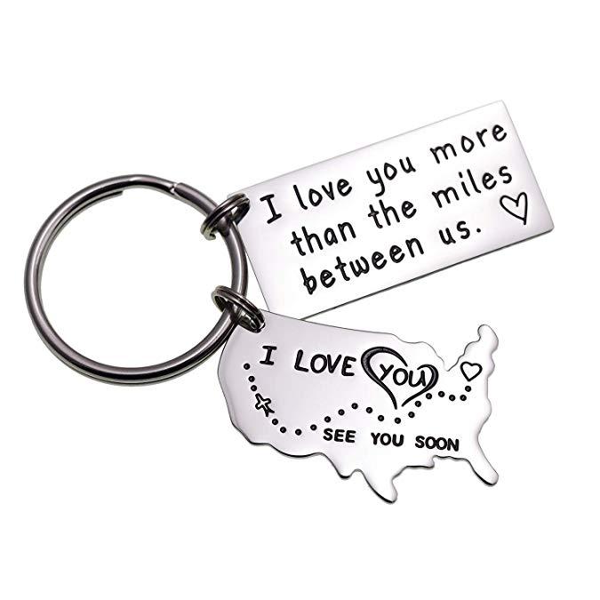 Love Keychains for Couples I Love You More Than The Miles Between Us I Will See You Soon Long I'll Always Love You No Matter The Distance Long