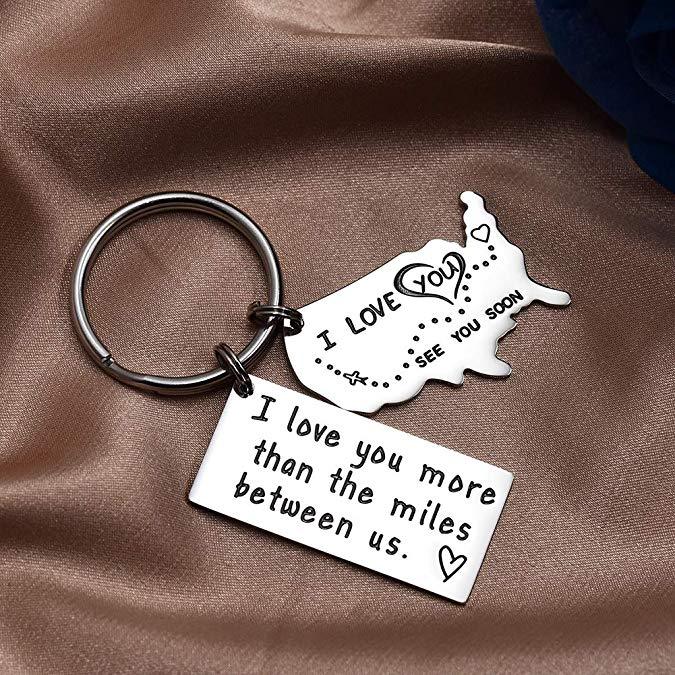 Love Keychains for Couples I Love You More Than The Miles Between Us I Will See You Soon Long I'll Always Love You No Matter The Distance Long