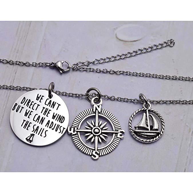 LParkin We Can't Direct The Wind But We Can Adjust The Sails Key Chain Necklaces Inspiration Necklace Keychain Gift for Her