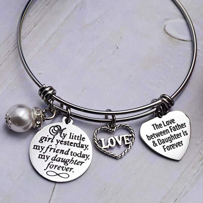 A Little Girl Yesterday A Friend Today My Daughter Forever Bangle Bracelet The Love Between Mother Daughter is Forever Wedding Day Gift from Parent