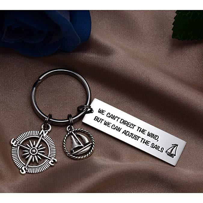 LParkin We Can't Direct The Wind But We Can Adjust The Sails Key Chain Necklaces Inspiration Necklace Keychain Gift for Her